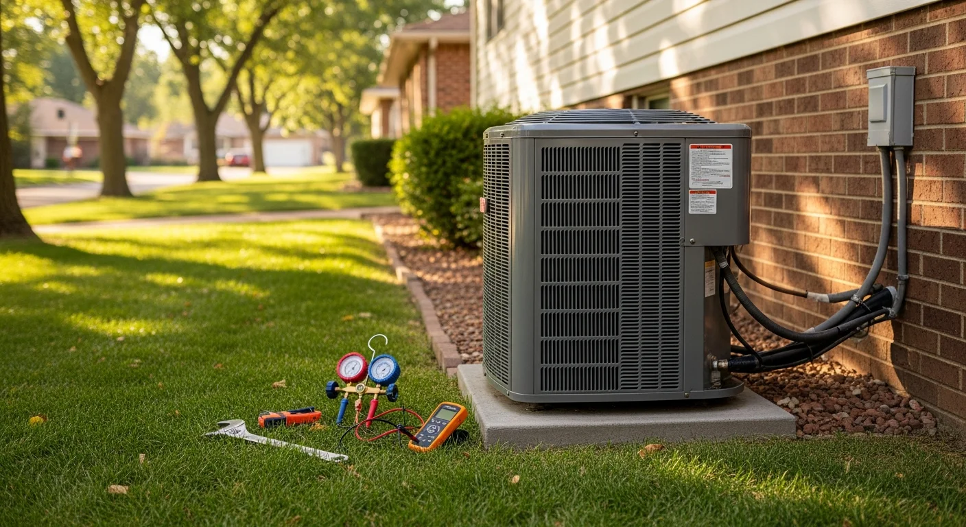 Air conditioning unit being serviced by technician