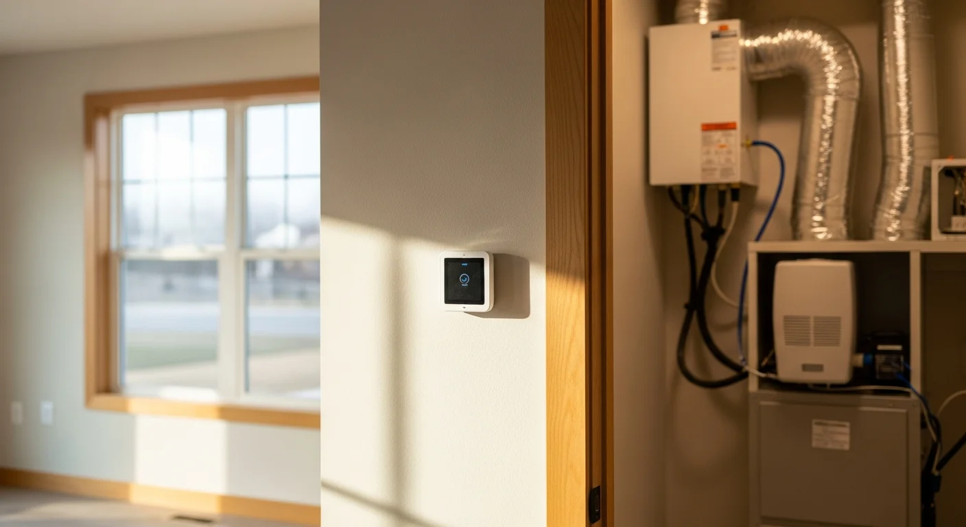 Smart thermostat installed on home wall