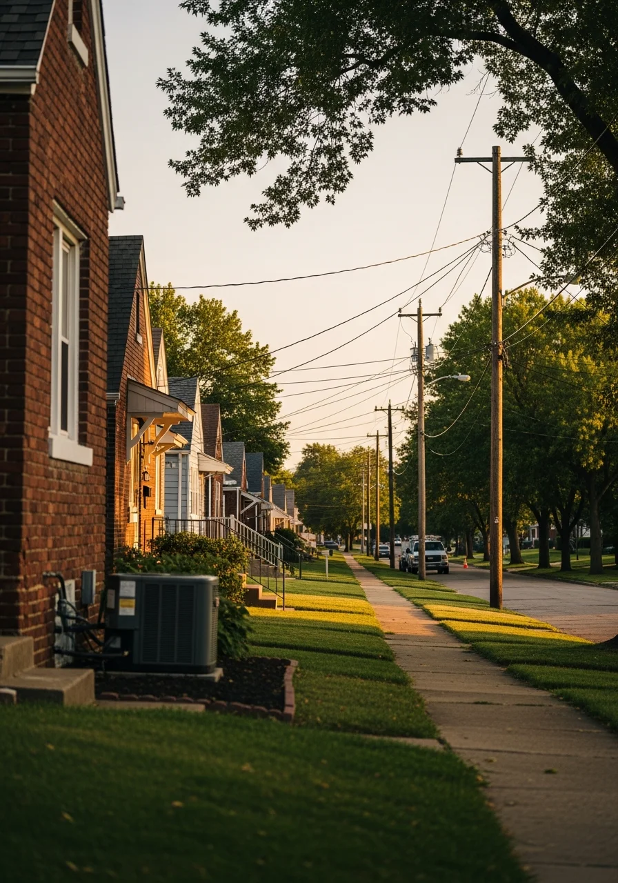Kansas City neighborhood street with historic and modern homes side by side.