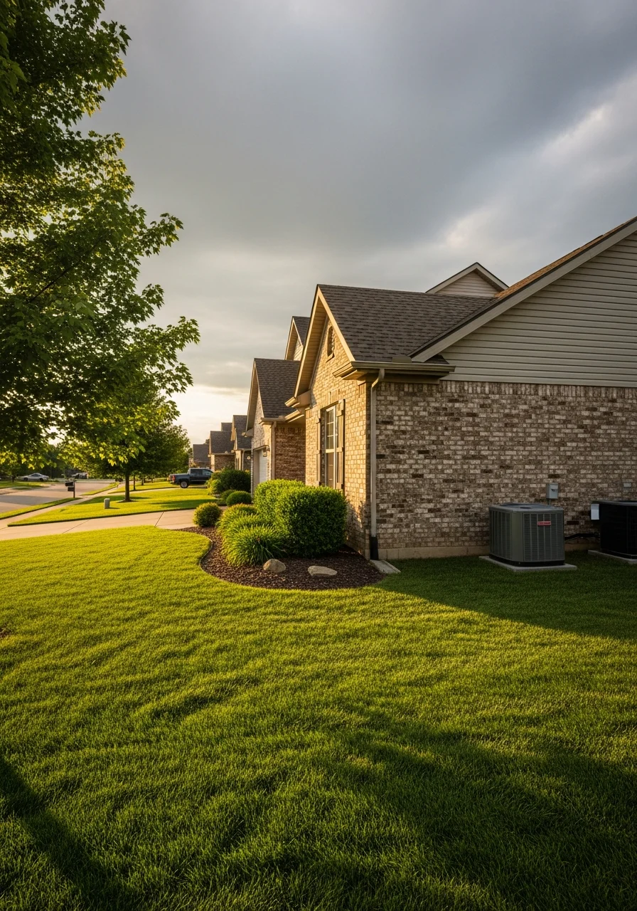 Close-up of Lee's Summit residential property entrance with landscaping and front facade.
