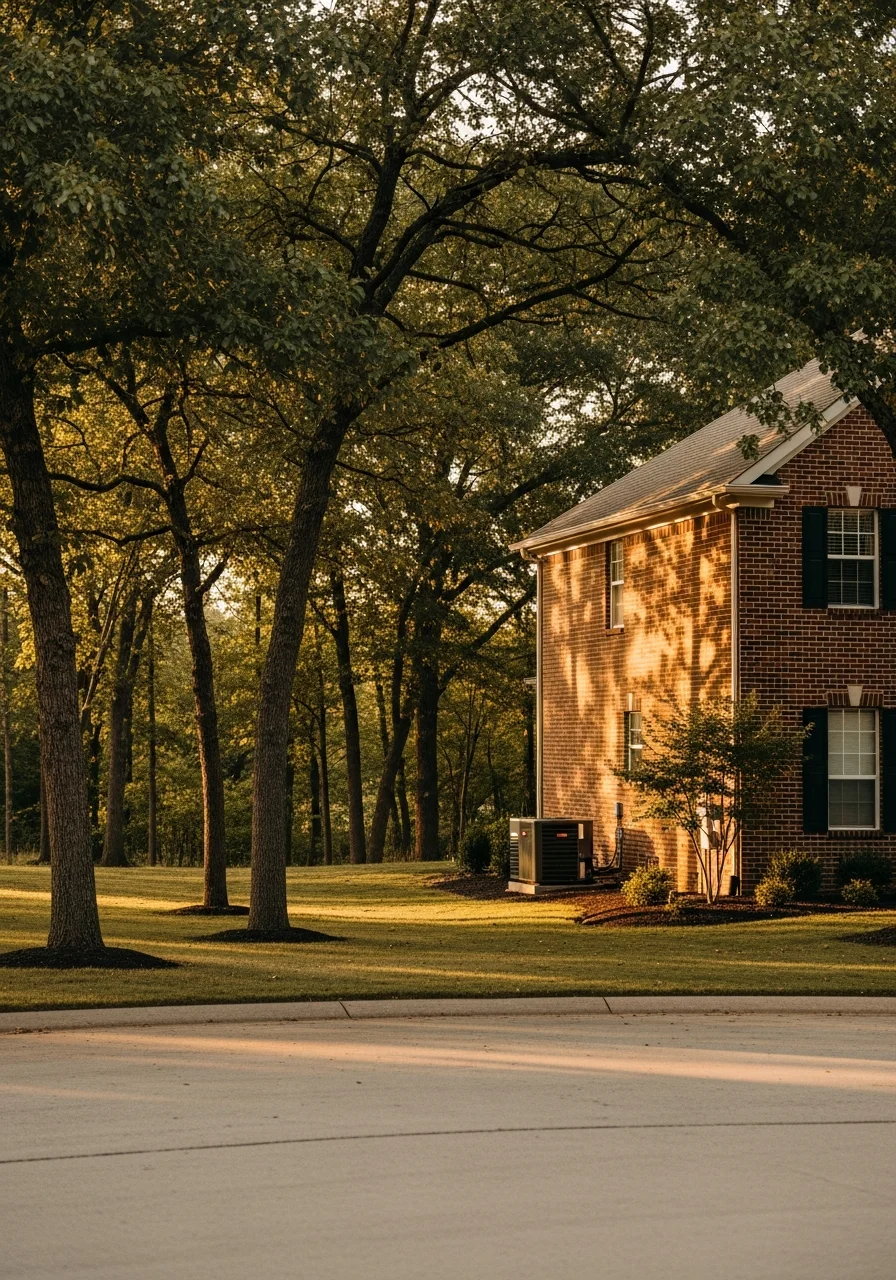 Overland Park neighborhood street with well-maintained homes and mature trees.
